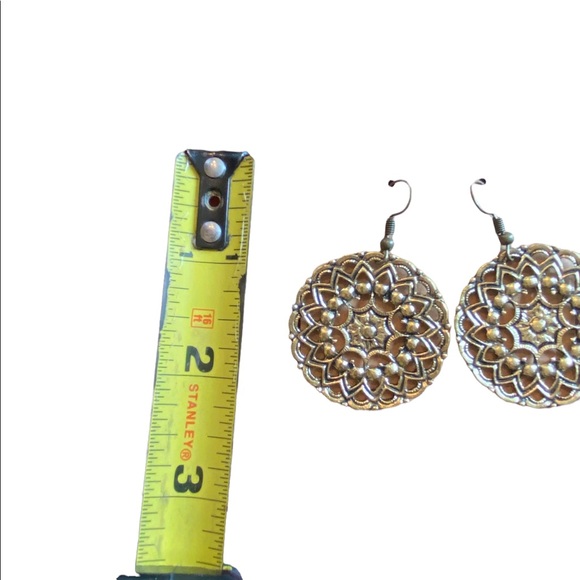 Antique Gold Drop Circular Boho Style Earrings - Picture 7 of 7